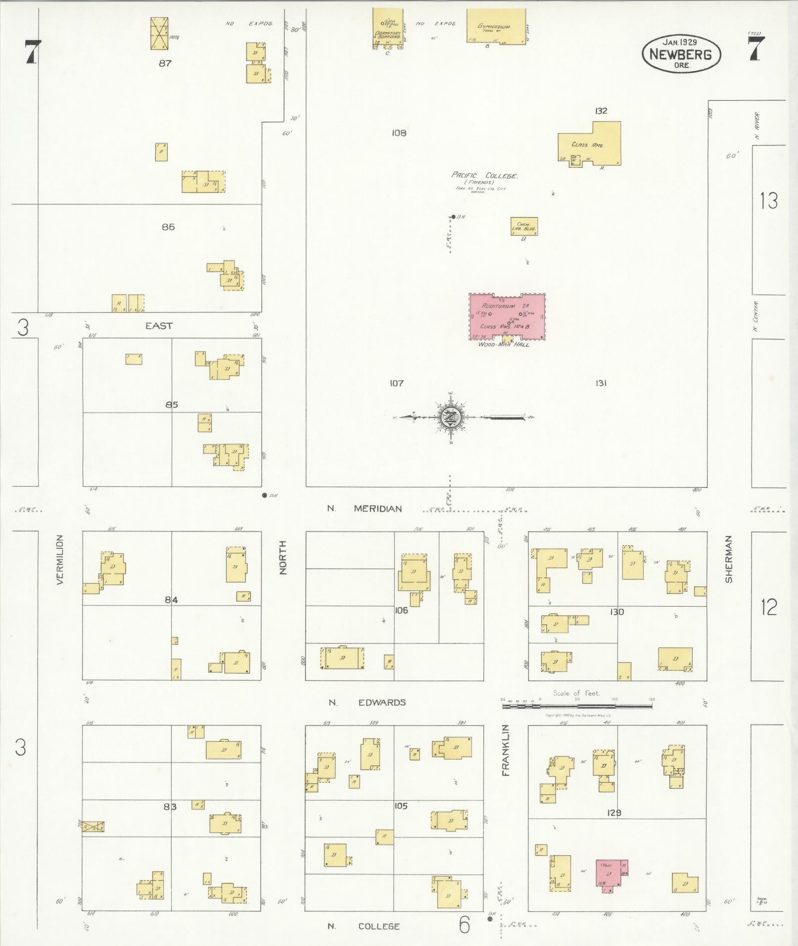 Sanborn Fire Insurance Map from Newberg, Yamhill County, Oregon (1929), Sheet #0007 - Complete Map Set gallery image, historic Sanborn map, vintage wall art, Oregon Oregon