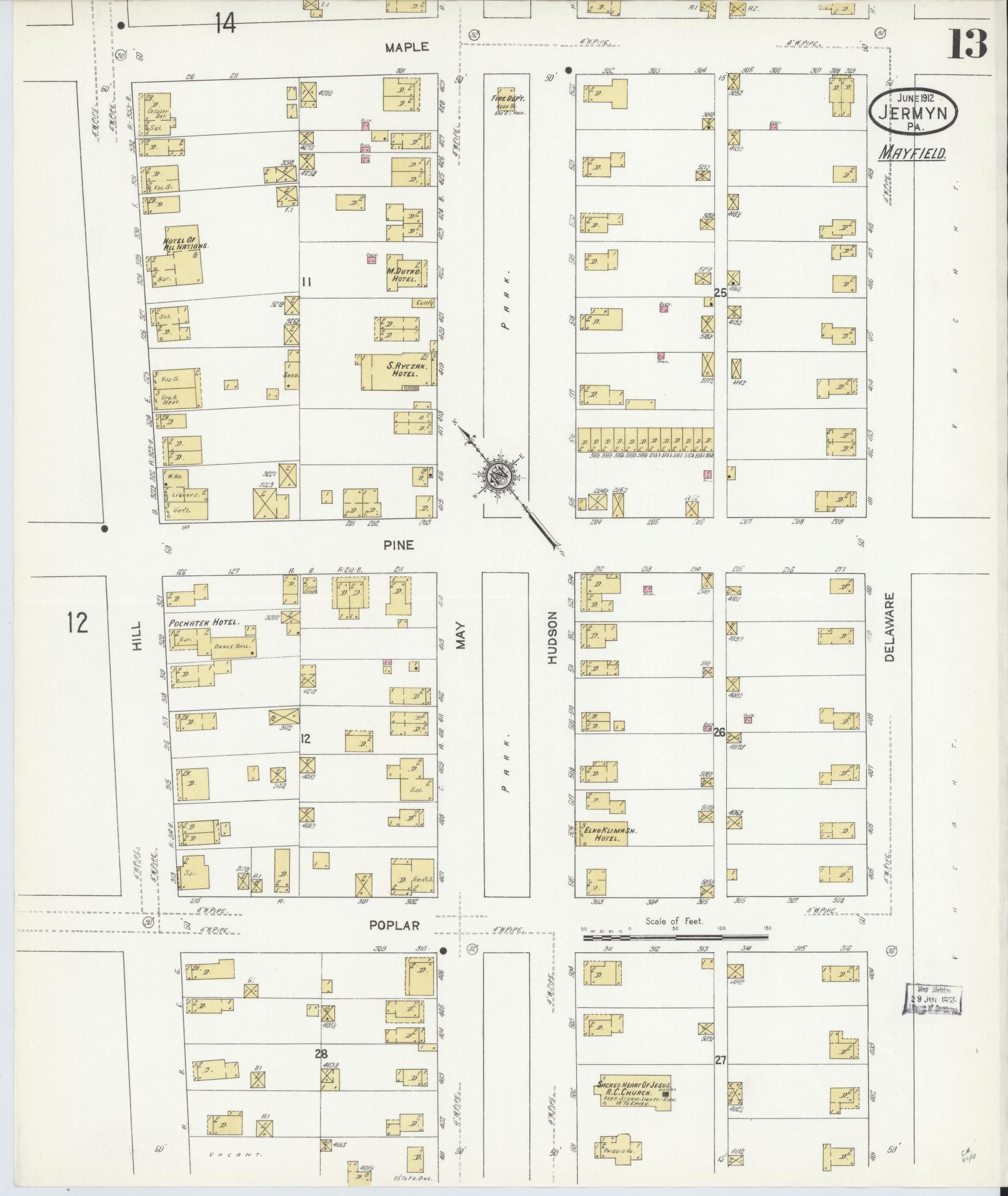 Sanborn Fire Insurance Map from Jermyn, Lackawanna County, Pennsylvania (1912), Sheet #0013 - Complete Map Set gallery image, historic Sanborn map, vintage wall art, Pennsylvania Pennsylvania