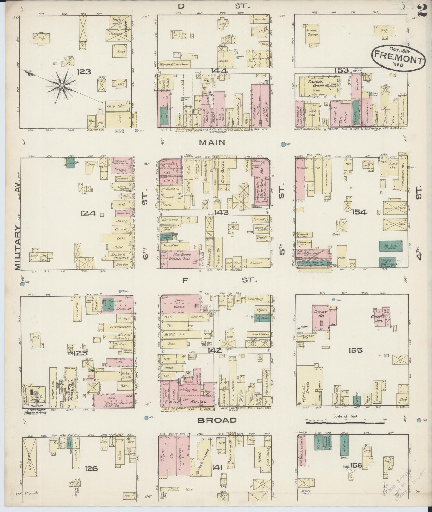 Sanborn Fire Insurance Map from Fremont, Dodge County, Nebraska (1885), Sheet #0002 - Historic Sanborn Fire Insurance Map Print, vintage old map wall art, antique decor, genealogy gift, Nebraska Nebraska map