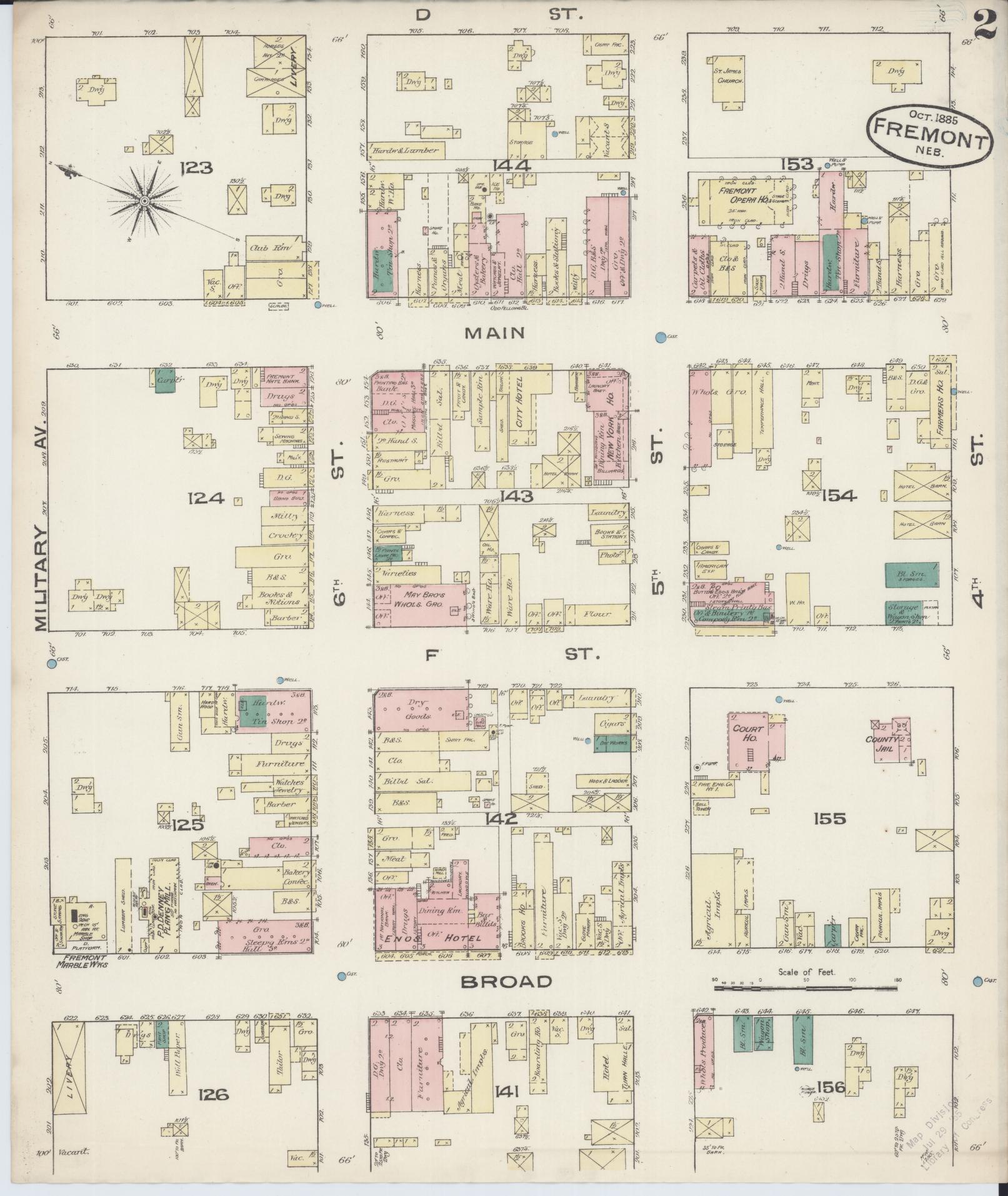Sanborn Fire Insurance Map from Fremont, Dodge County, Nebraska (1885), Sheet #0002 - Historic Sanborn Fire Insurance Map Print, vintage old map wall art, antique decor, genealogy gift, Nebraska Nebraska map