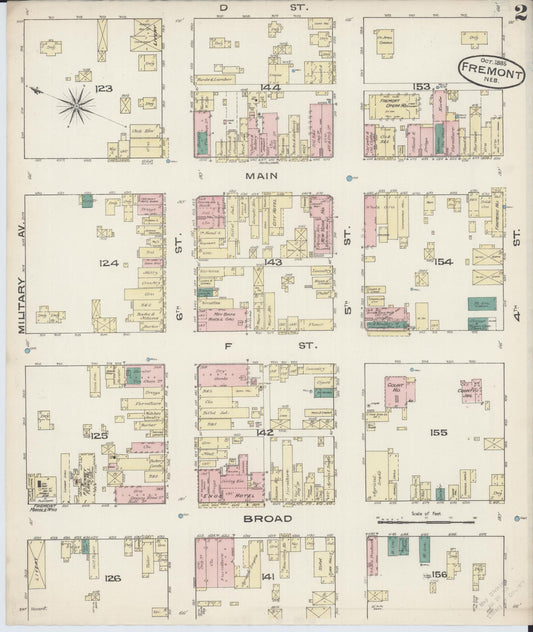 Sanborn Fire Insurance Map from Fremont, Dodge County, Nebraska (1885), Sheet #0002 - Historic Sanborn Fire Insurance Map Print, vintage old map wall art, antique decor, genealogy gift, Nebraska Nebraska map