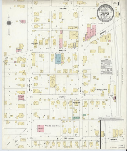 Sanborn Fire Insurance Map from Mecca, Parke County, Indiana (1910), Sheet #0001 - Historic Sanborn Fire Insurance Map Print, vintage old map wall art, antique decor, genealogy gift, Indiana Indiana map