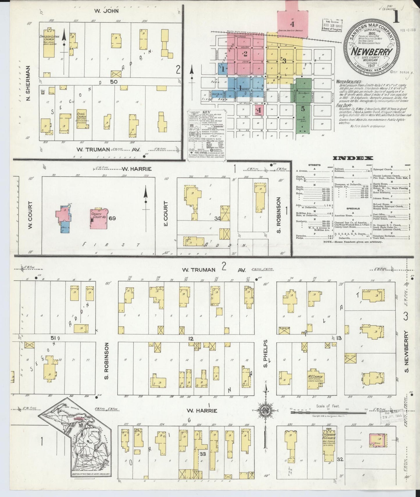 Sanborn Fire Insurance Map from Newberry, Luce County, Michigan (1917), Sheet #0001 - Complete Map Set gallery image, historic Sanborn map, vintage wall art, Michigan Michigan