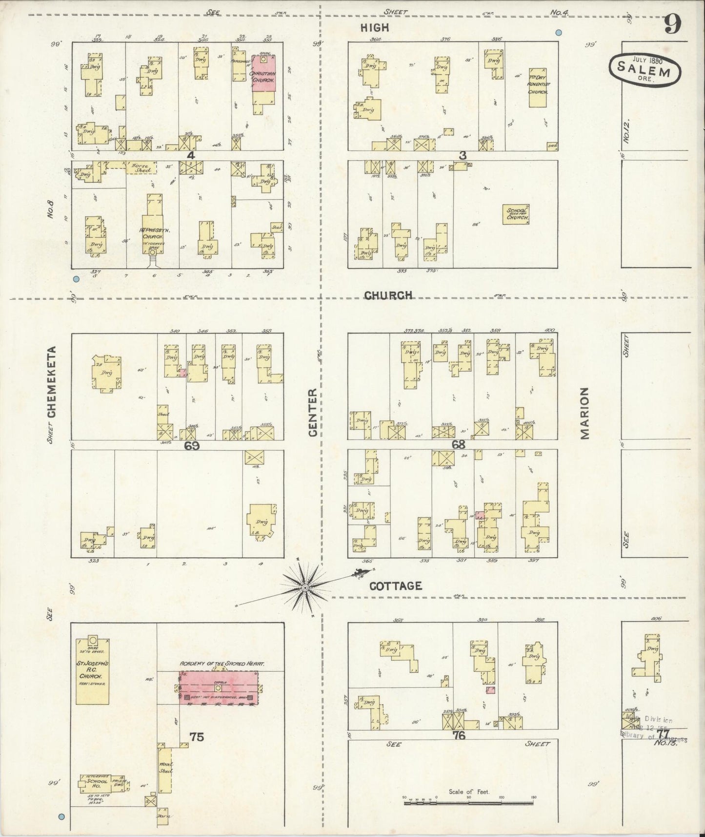 Sanborn Fire Insurance Map from Salem, Marion County, Oregon (1890), Sheet #0009 - Complete Map Set gallery image, historic Sanborn map, vintage wall art, Oregon Oregon