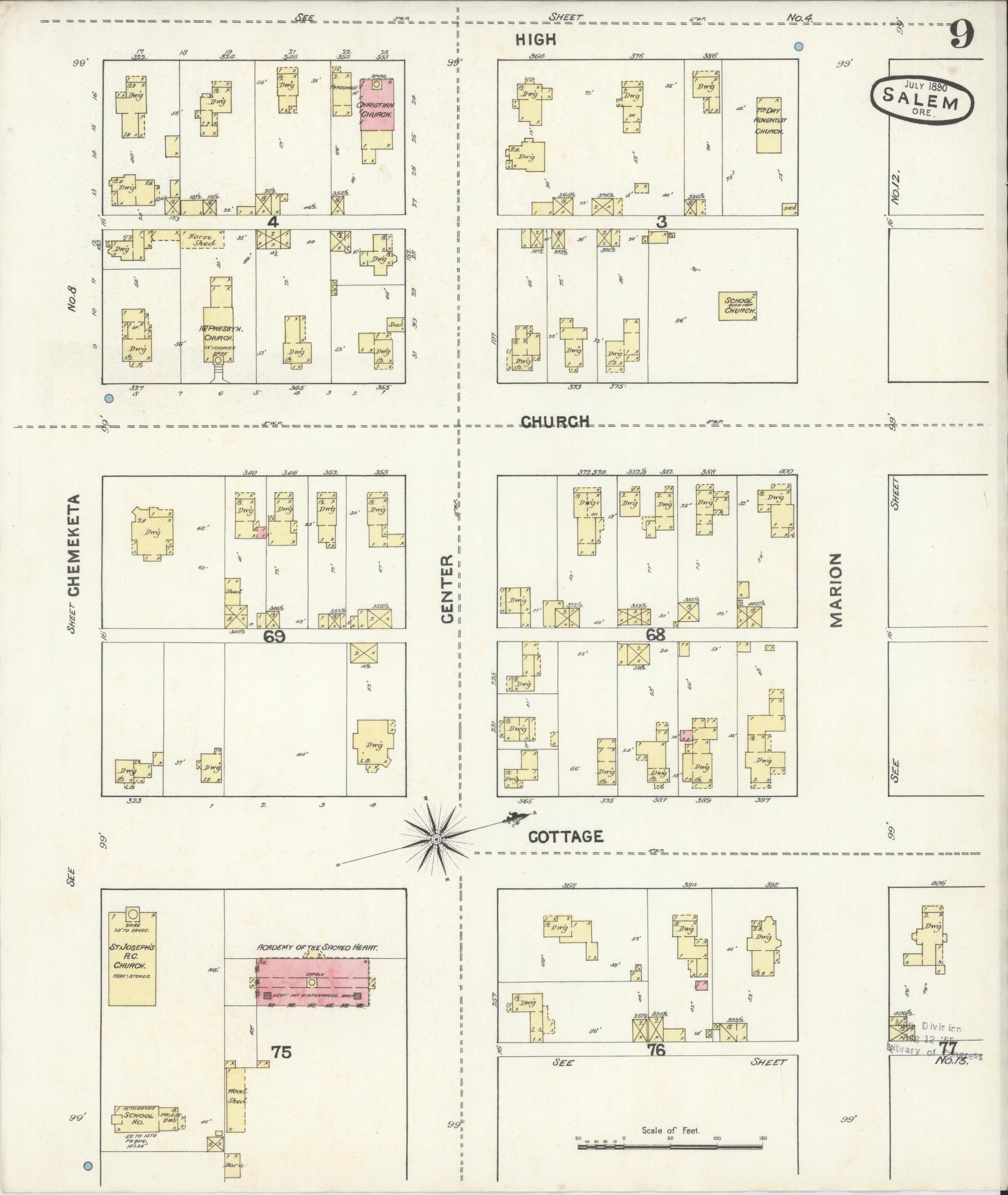 Sanborn Fire Insurance Map from Salem, Marion County, Oregon (1890), Sheet #0009 - Complete Map Set gallery image, historic Sanborn map, vintage wall art, Oregon Oregon
