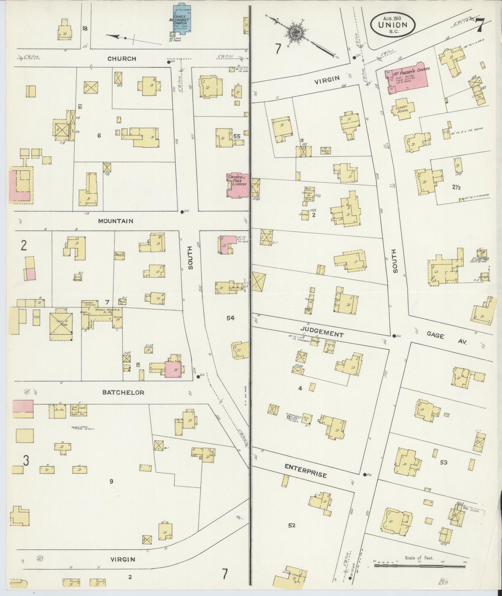 Sanborn Fire Insurance Map from Union, Union County, South Carolina (1910), Sheet #0007 - Complete Map Set gallery image, historic Sanborn map, vintage wall art, South Carolina South Carolina
