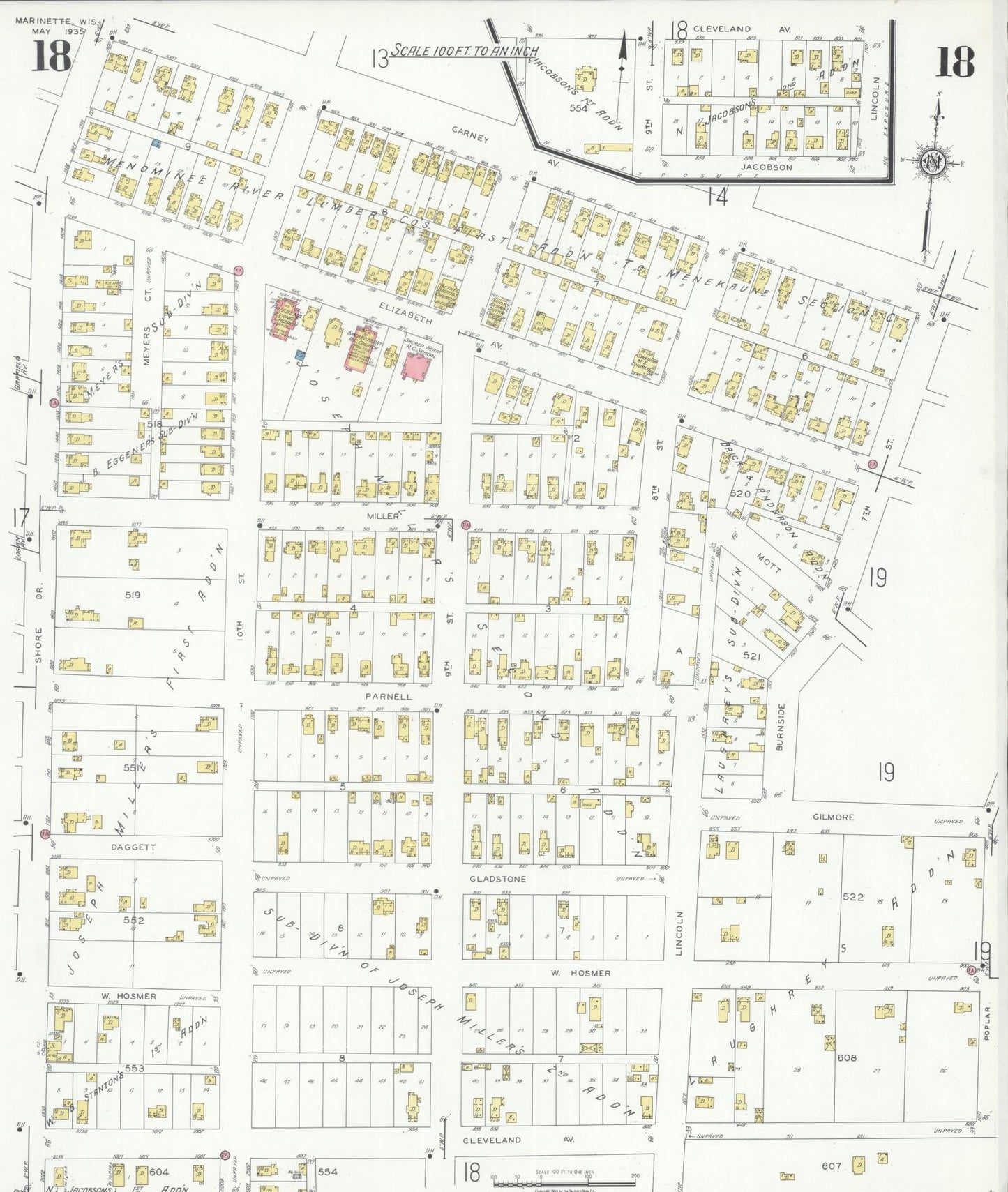 Sanborn Fire Insurance Map from Marinette, Marinette County, Wisconsin (1935), Sheet #0018 - Complete Map Set gallery image, historic Sanborn map, vintage wall art, Wisconsin Wisconsin