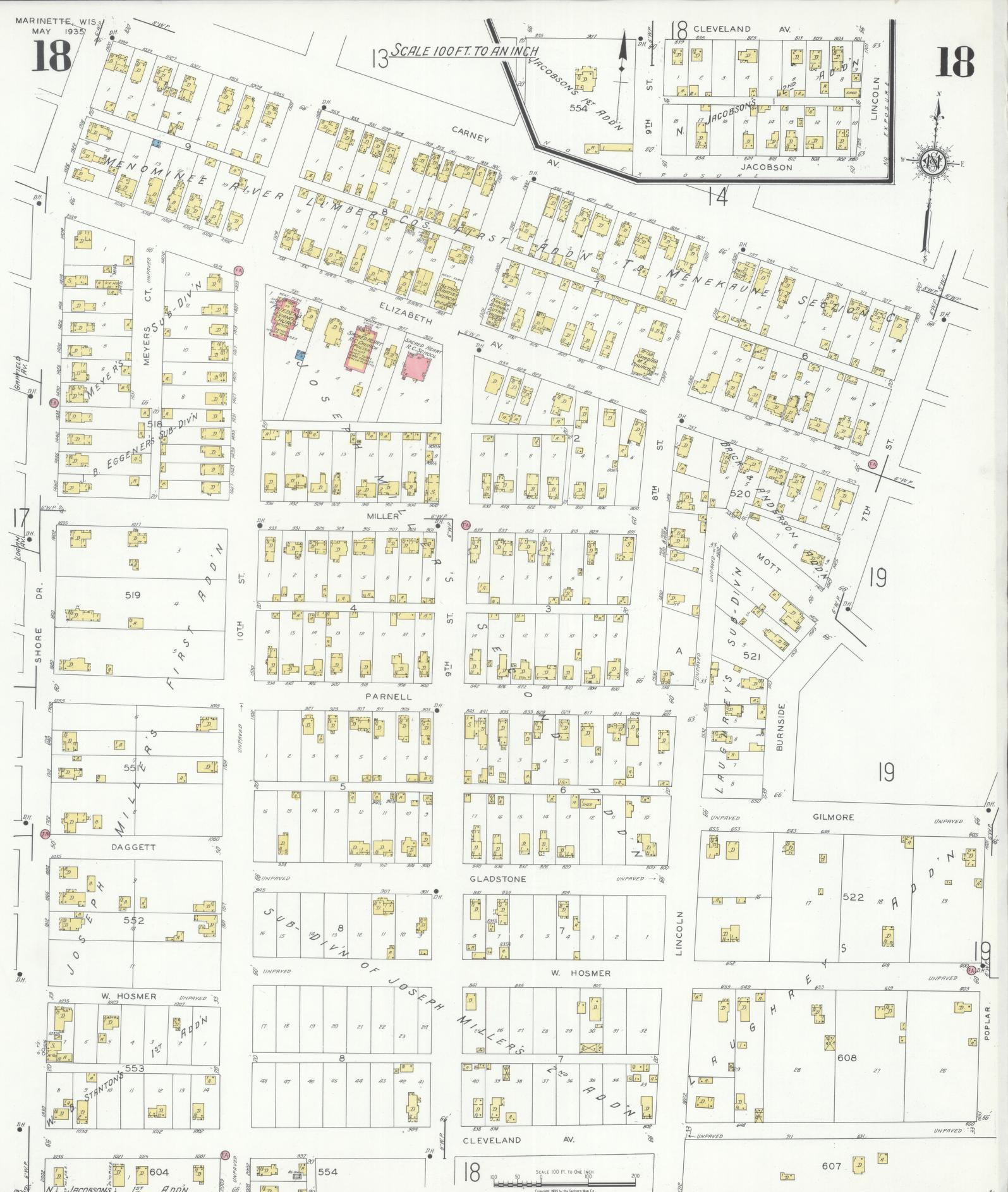 Sanborn Fire Insurance Map from Marinette, Marinette County, Wisconsin (1935), Sheet #0018 - Complete Map Set gallery image, historic Sanborn map, vintage wall art, Wisconsin Wisconsin