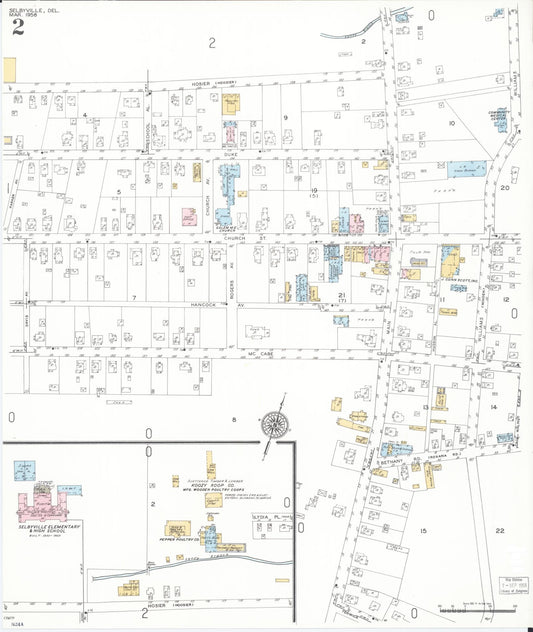 Sanborn Fire Insurance Map from Selbyville, Sussex County, Delaware (1958), Sheet #0002 - Historic Sanborn Fire Insurance Map Print, vintage old map wall art, antique decor, genealogy gift, Delaware Delaware map