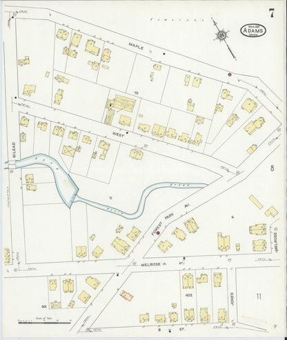 Sanborn Fire Insurance Map from Adams, Berkshire County, Massachusetts (1914), Sheet #0007 - Historic Sanborn Fire Insurance Map Print, vintage old map wall art, antique decor, genealogy gift, Massachusetts Massachusetts map