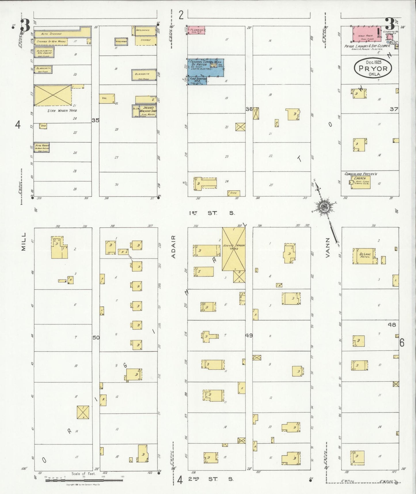 Sanborn Fire Insurance Map from Pryor Creek, Mayes County, Oklahoma (1925), Sheet #0003 - Complete Map Set gallery image, historic Sanborn map, vintage wall art, Oklahoma Oklahoma