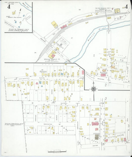 Sanborn Fire Insurance Map from Fort Recovery, Mercer County, Ohio (1946), Sheet #0004 - Historic Sanborn Fire Insurance Map Print, vintage old map wall art, antique decor, genealogy gift, Ohio Ohio map