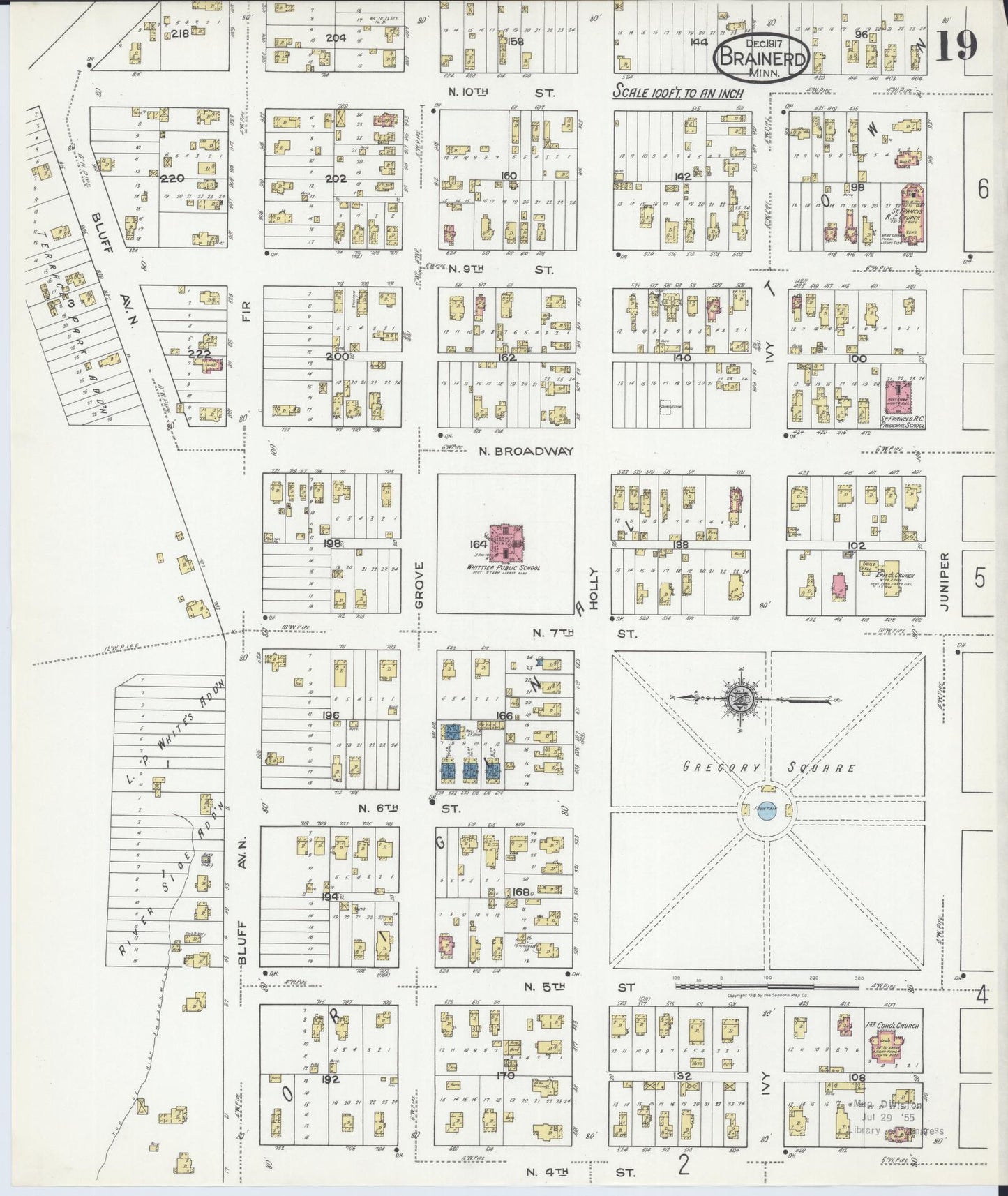 Sanborn Fire Insurance Map from Brainerd, Crow Wing County, Minnesota (1917), Sheet #0019 - Historic Sanborn Fire Insurance Map Print, vintage old map wall art, antique decor, genealogy gift, Minnesota Minnesota map
