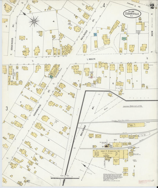 Sanborn Fire Insurance Map from Cedarville, Cumberland County, New Jersey (1905), Sheet #0002 - Historic Sanborn Fire Insurance Map Print, vintage old map wall art, antique decor, genealogy gift, New Jersey New Jersey map