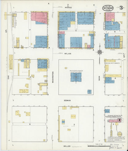 Sanborn Fire Insurance Map from Seymour, Baylor County, Texas (1916), Sheet #0003 - Historic Sanborn Fire Insurance Map Print, vintage old map wall art, antique decor, genealogy gift, Texas Texas map
