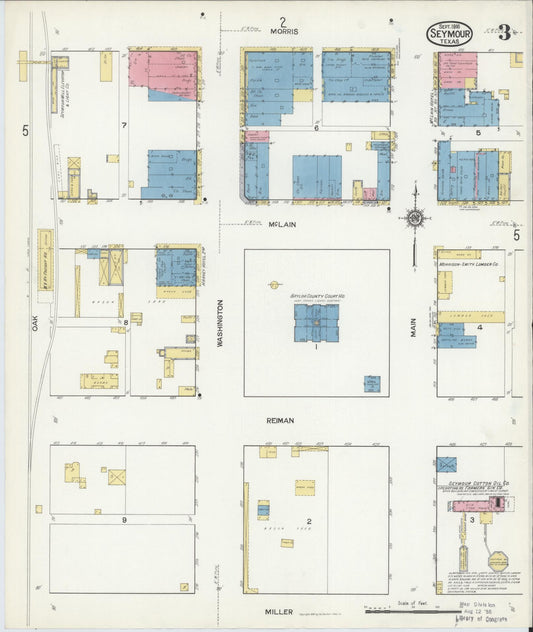 Sanborn Fire Insurance Map from Seymour, Baylor County, Texas (1916), Sheet #0003 - Historic Sanborn Fire Insurance Map Print, vintage old map wall art, antique decor, genealogy gift, Texas Texas map
