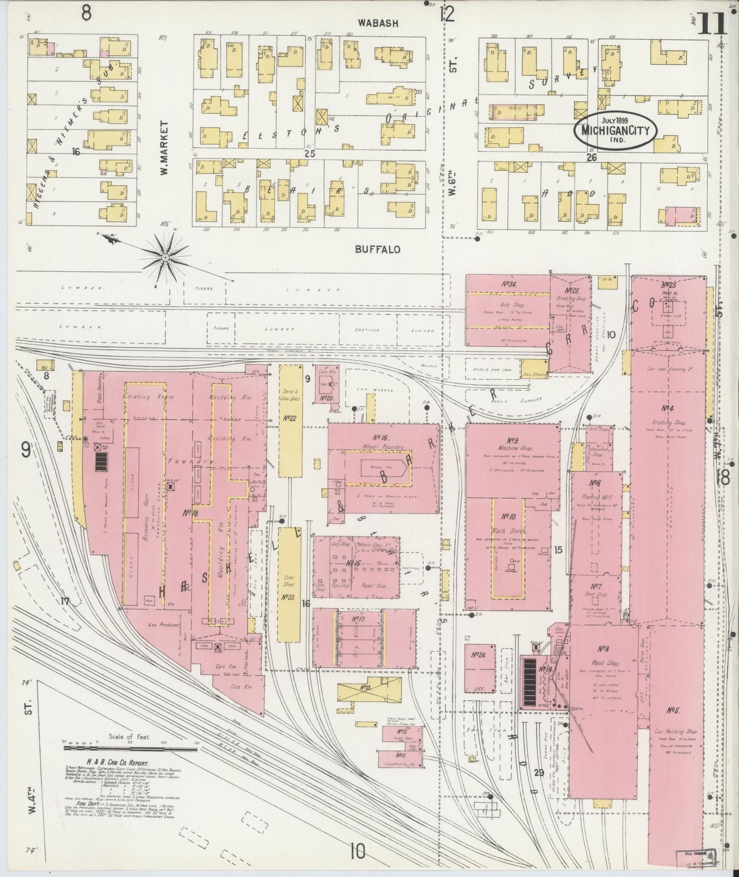 Sanborn Fire Insurance Map from Michigan City, La Porte County, Indiana (1899), Sheet #0011 - Complete Map Set gallery image, historic Sanborn map, vintage wall art, Indiana Indiana