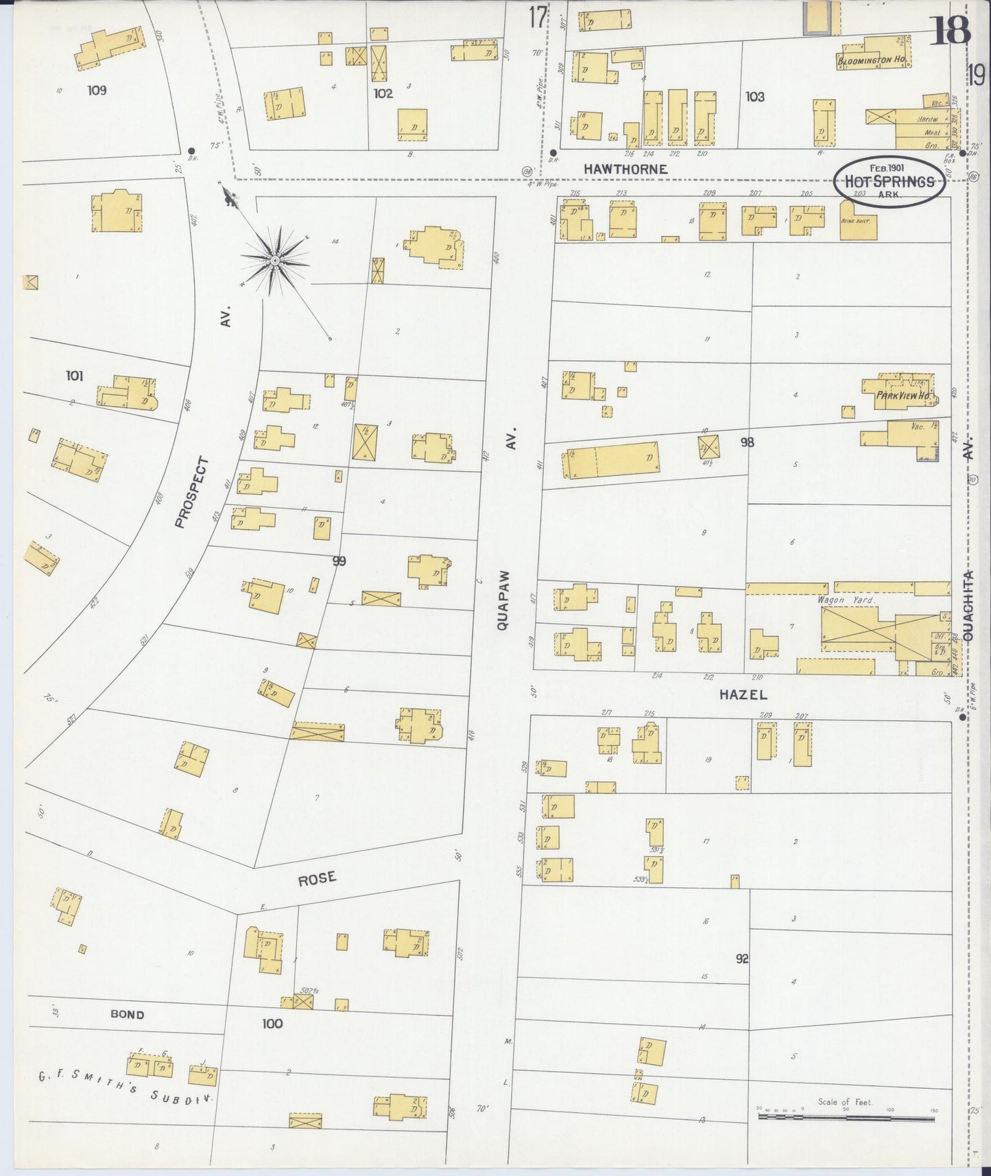 Sanborn Fire Insurance Map from Hot Springs, Garland County, Arkansas (1901), Sheet #0018 - Historic Sanborn Fire Insurance Map Print, vintage old map wall art, antique decor, genealogy gift, Arkansas Arkansas map