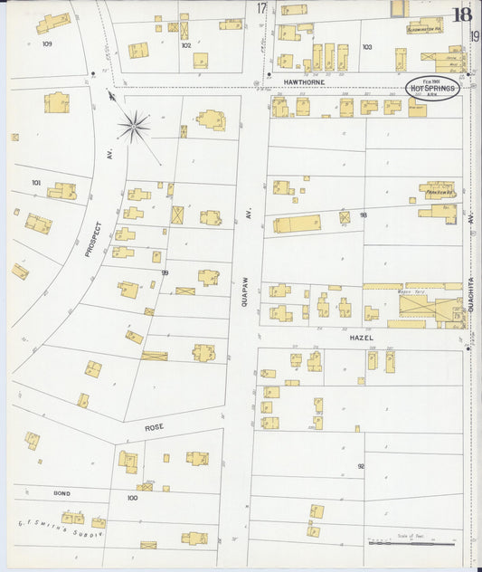 Sanborn Fire Insurance Map from Hot Springs, Garland County, Arkansas (1901), Sheet #0018 - Historic Sanborn Fire Insurance Map Print, vintage old map wall art, antique decor, genealogy gift, Arkansas Arkansas map