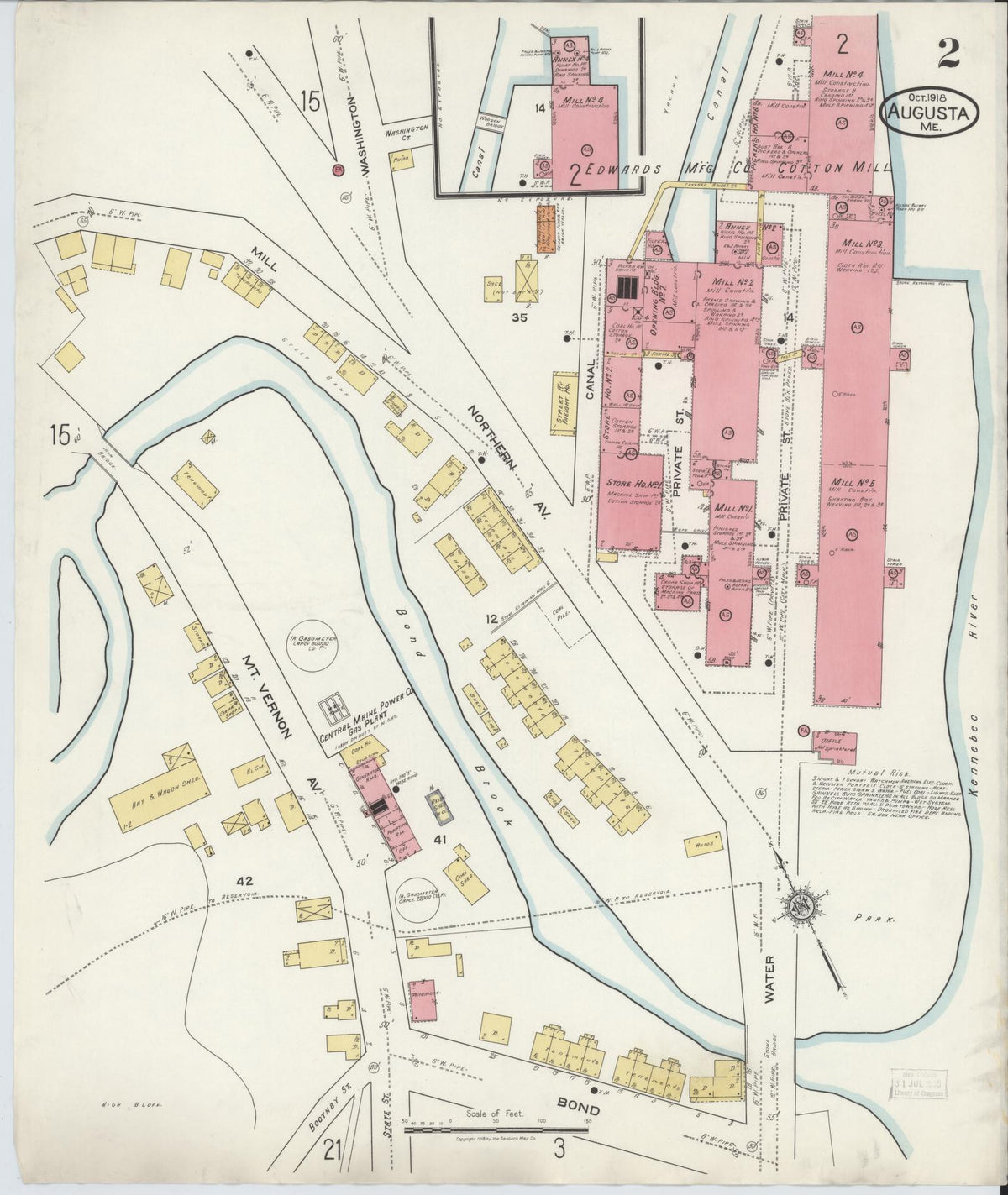 Sanborn Fire Insurance Map from Augusta, Kennebec County, Maine (1918), Sheet #0002 - Complete Map Set gallery image, historic Sanborn map, vintage wall art, Maine Maine