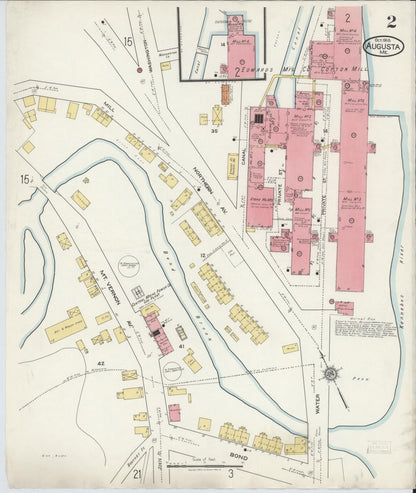 Sanborn Fire Insurance Map from Augusta, Kennebec County, Maine (1918), Sheet #0002 - Complete Map Set gallery image, historic Sanborn map, vintage wall art, Maine Maine