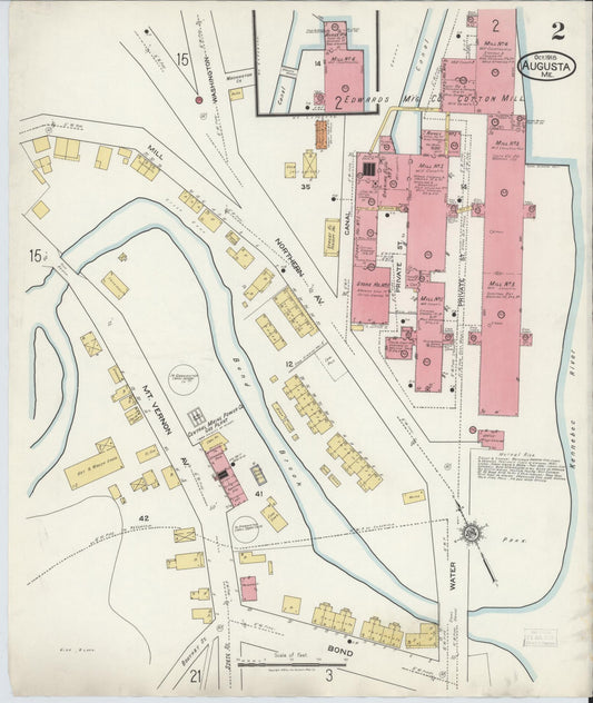 Sanborn Fire Insurance Map from Augusta, Kennebec County, Maine (1918), Sheet #0002 - Complete Map Set gallery image, historic Sanborn map, vintage wall art, Maine Maine