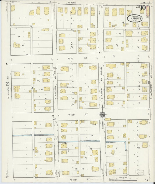 Sanborn Fire Insurance Map from Chanute, Neosho County, Kansas (1916), Sheet #0010 - Historic Sanborn Fire Insurance Map Print, vintage old map wall art, antique decor, genealogy gift, Kansas Kansas map