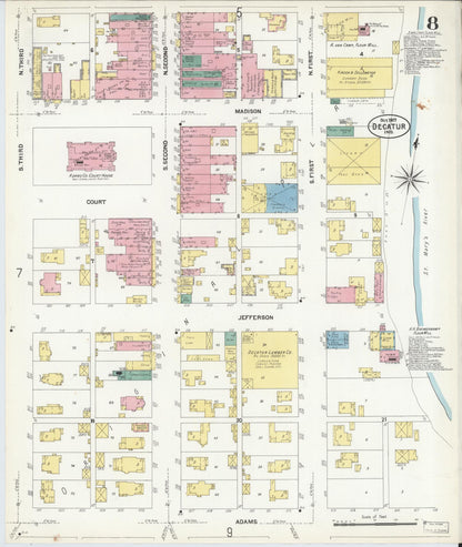 Sanborn Fire Insurance Map from Decatur, Adams County, Indiana (1907), Sheet #0008 - Complete Map Set gallery image, historic Sanborn map, vintage wall art, Indiana Indiana