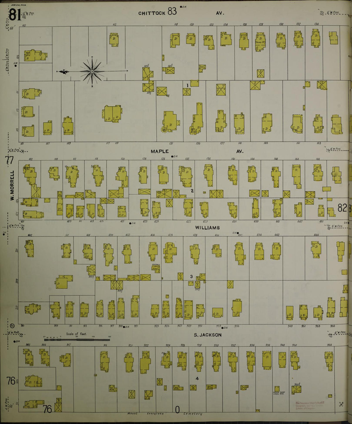 Sanborn Fire Insurance Map from Jackson, Jackson County, Michigan (1907), Sheet #0081 - Historic Sanborn Fire Insurance Map Print, vintage old map wall art, antique decor, genealogy gift, Michigan Michigan map