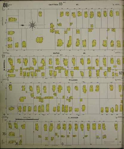 Sanborn Fire Insurance Map from Jackson, Jackson County, Michigan (1907), Sheet #0081 - Historic Sanborn Fire Insurance Map Print, vintage old map wall art, antique decor, genealogy gift, Michigan Michigan map