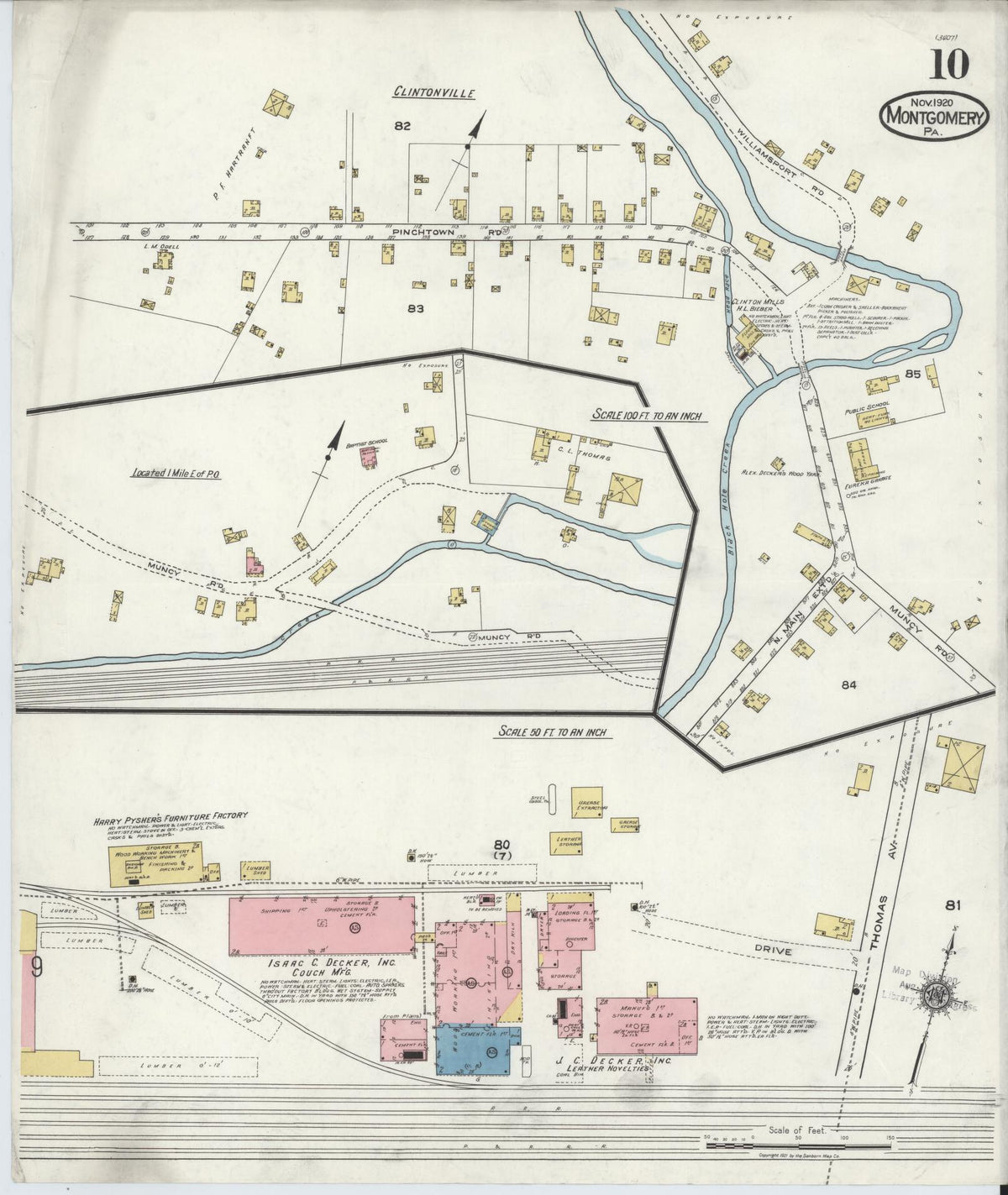 Sanborn Fire Insurance Map from Montgomery, Lycoming County, Pennsylvania (1920), Sheet #0010 - Historic Sanborn Fire Insurance Map Print, vintage old map wall art, antique decor, genealogy gift, Pennsylvania Pennsylvania map