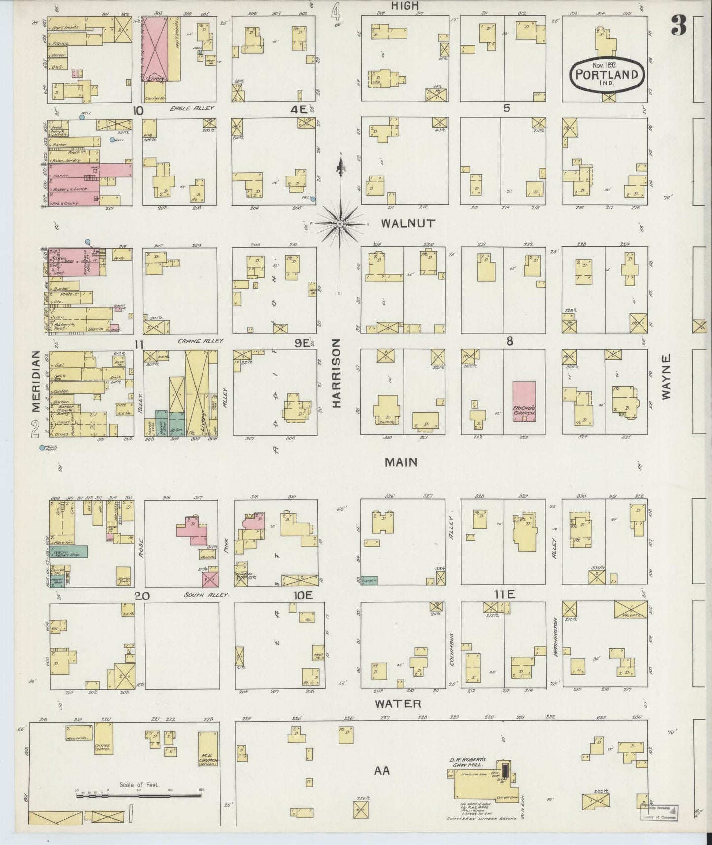 Sanborn Fire Insurance Map from Portland, Jay County, Indiana (1892), Sheet #0003 - Complete Map Set gallery image, historic Sanborn map, vintage wall art, Indiana Indiana