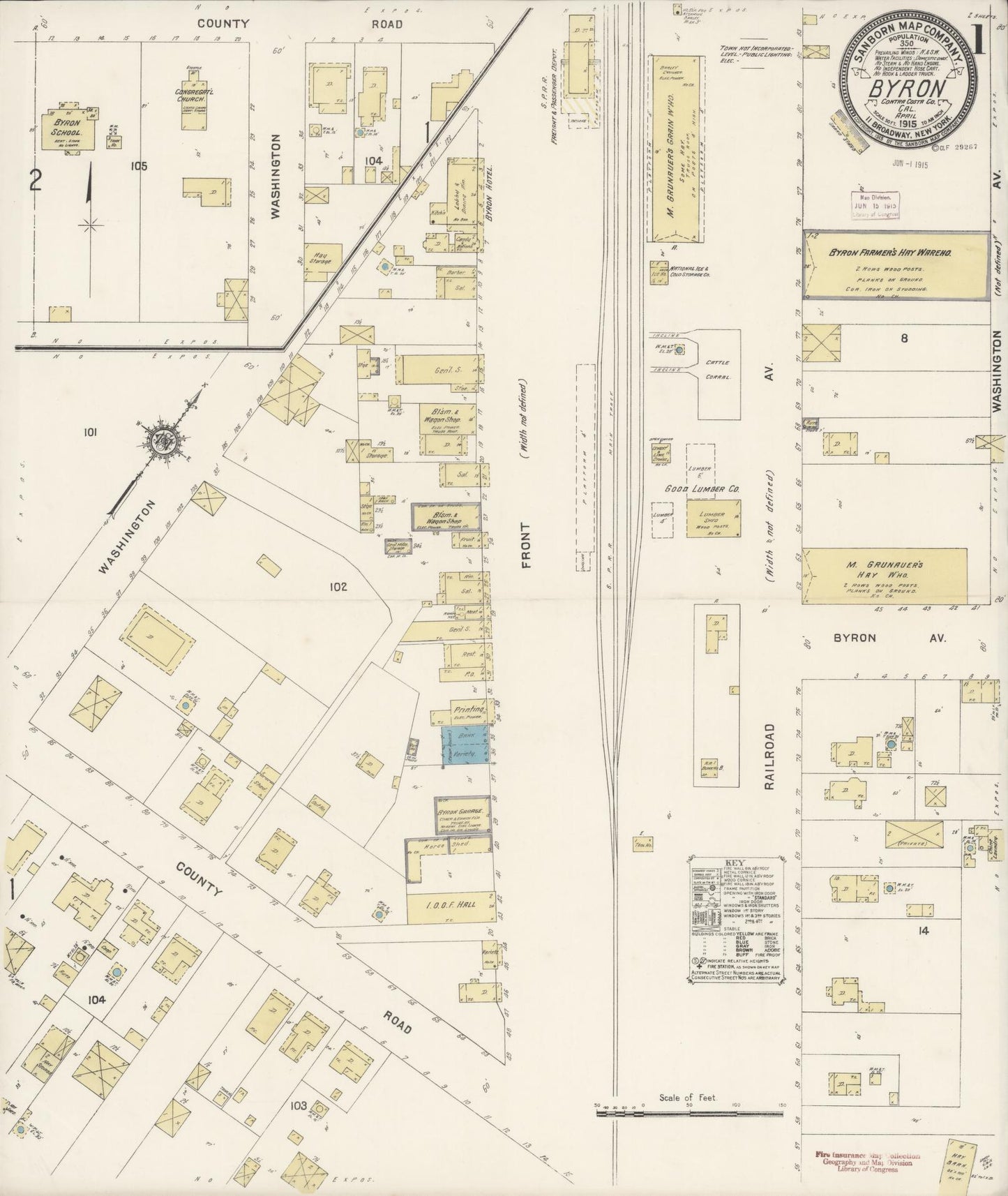 Sanborn Fire Insurance Map from Byron, Contra Costa County, California (1915), Sheet #0001 - Complete Map Set gallery image, historic Sanborn map, vintage wall art, California California