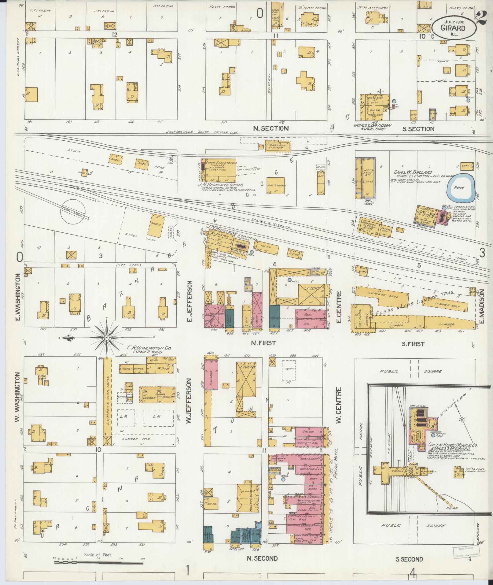 Sanborn Fire Insurance Map from Girard, Macoupin County, Illinois (1906), Sheet #0002 - Complete Map Set gallery image, historic Sanborn map, vintage wall art, Illinois Illinois