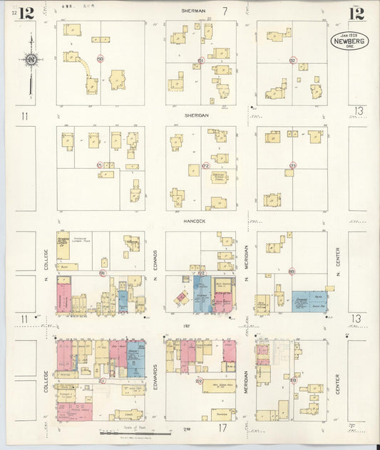 Sanborn Fire Insurance Map from Newberg, Yamhill County, Oregon (1934), Sheet #0012 - Historic Sanborn Fire Insurance Map Print, vintage old map wall art, antique decor, genealogy gift, Oregon Oregon map