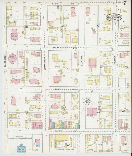Sanborn Fire Insurance Map from Vincennes, Knox County, Indiana (1892), Sheet #0007 - Historic Sanborn Fire Insurance Map Print, vintage old map wall art, antique decor, genealogy gift, Indiana Indiana map