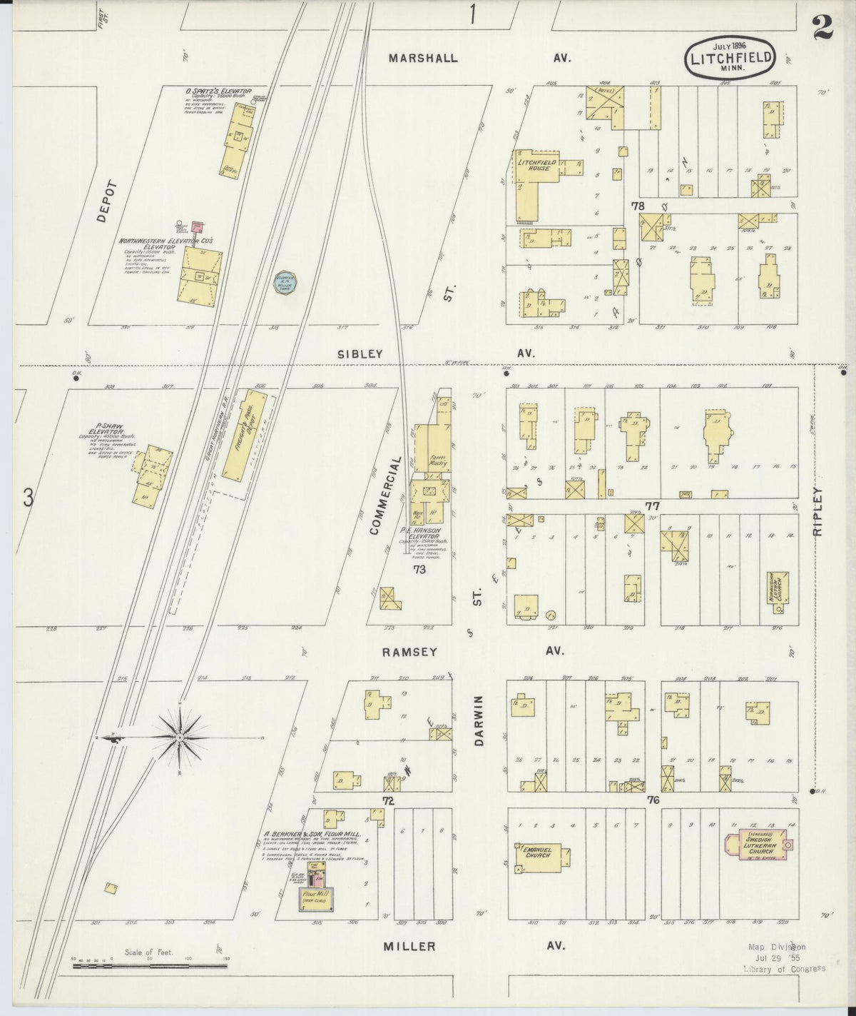 Sanborn Fire Insurance Map from Litchfield, Meeker County, Minnesota (1896), Sheet #0002 - Complete Map Set gallery image, historic Sanborn map, vintage wall art, Minnesota Minnesota