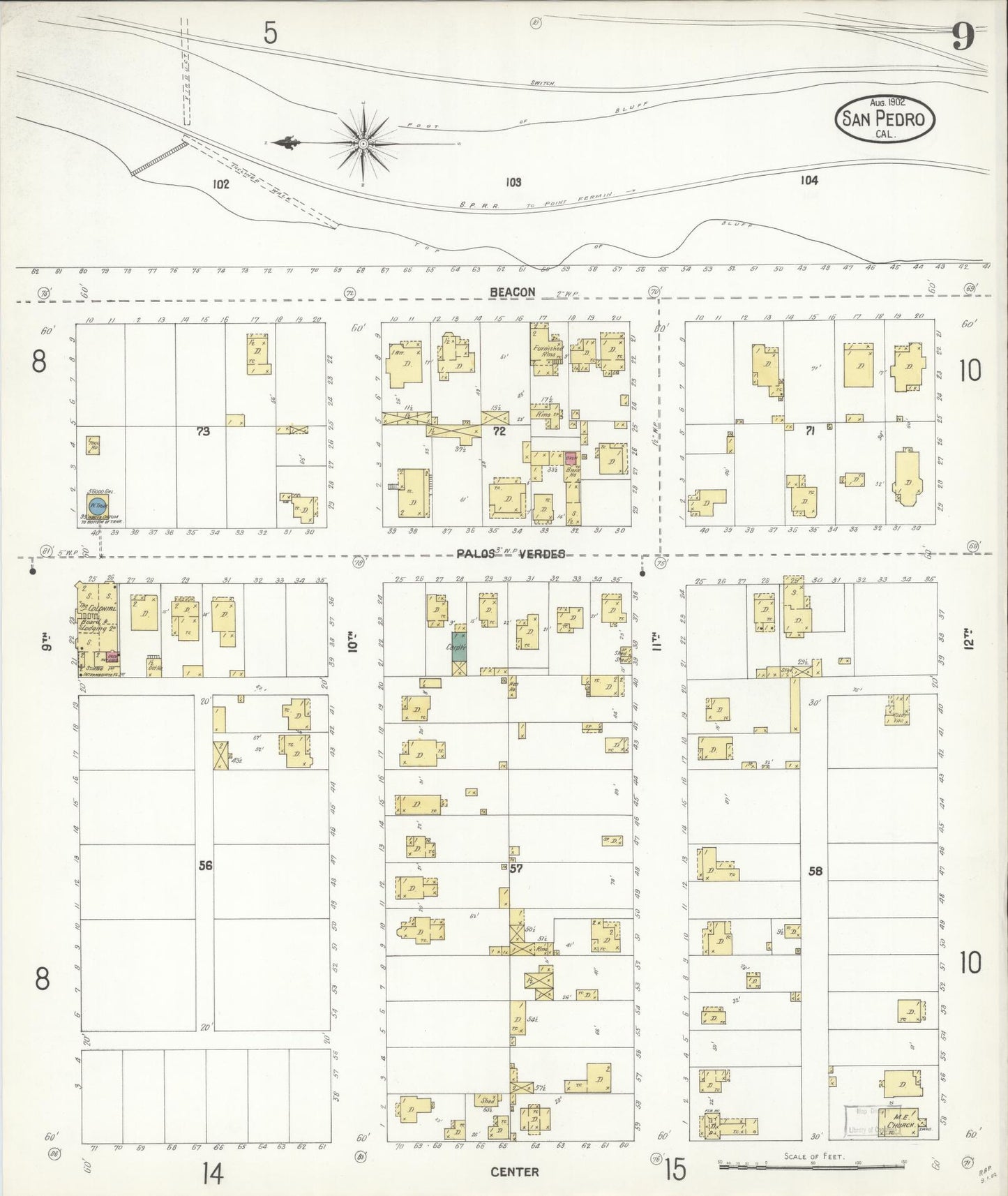 Sanborn Fire Insurance Map from San Pedro, Los Angeles County, California (1902), Sheet #0009 - Complete Map Set gallery image, historic Sanborn map, vintage wall art, California California