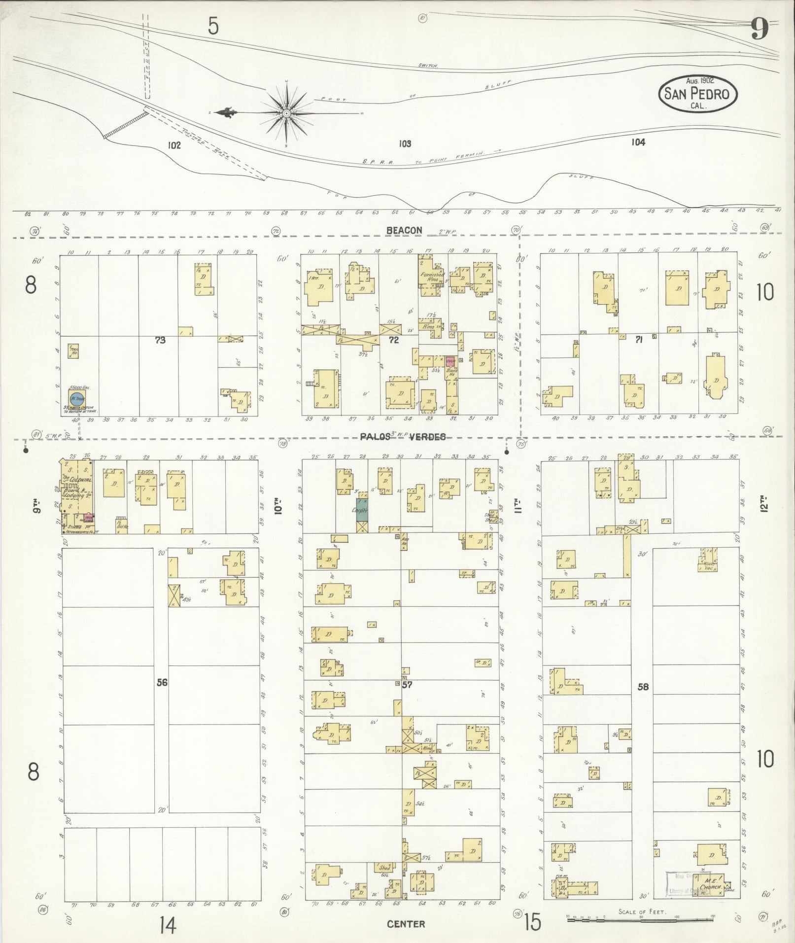 Sanborn Fire Insurance Map from San Pedro, Los Angeles County, California (1902), Sheet #0009 - Complete Map Set gallery image, historic Sanborn map, vintage wall art, California California