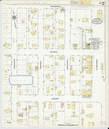Sanborn Fire Insurance Map from Ashley, Washington County, Illinois (1910), Sheet #0002 - Historic Sanborn Fire Insurance Map Print, vintage old map wall art, antique decor, genealogy gift, Illinois Illinois map
