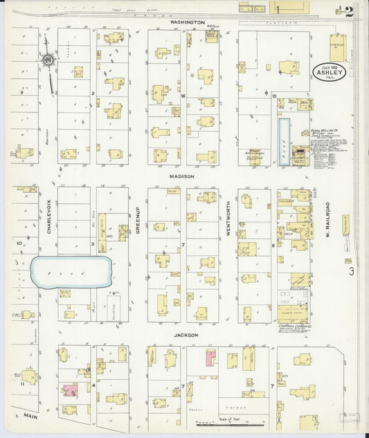 Sanborn Fire Insurance Map from Ashley, Washington County, Illinois (1910), Sheet #0002 - Historic Sanborn Fire Insurance Map Print, vintage old map wall art, antique decor, genealogy gift, Illinois Illinois map