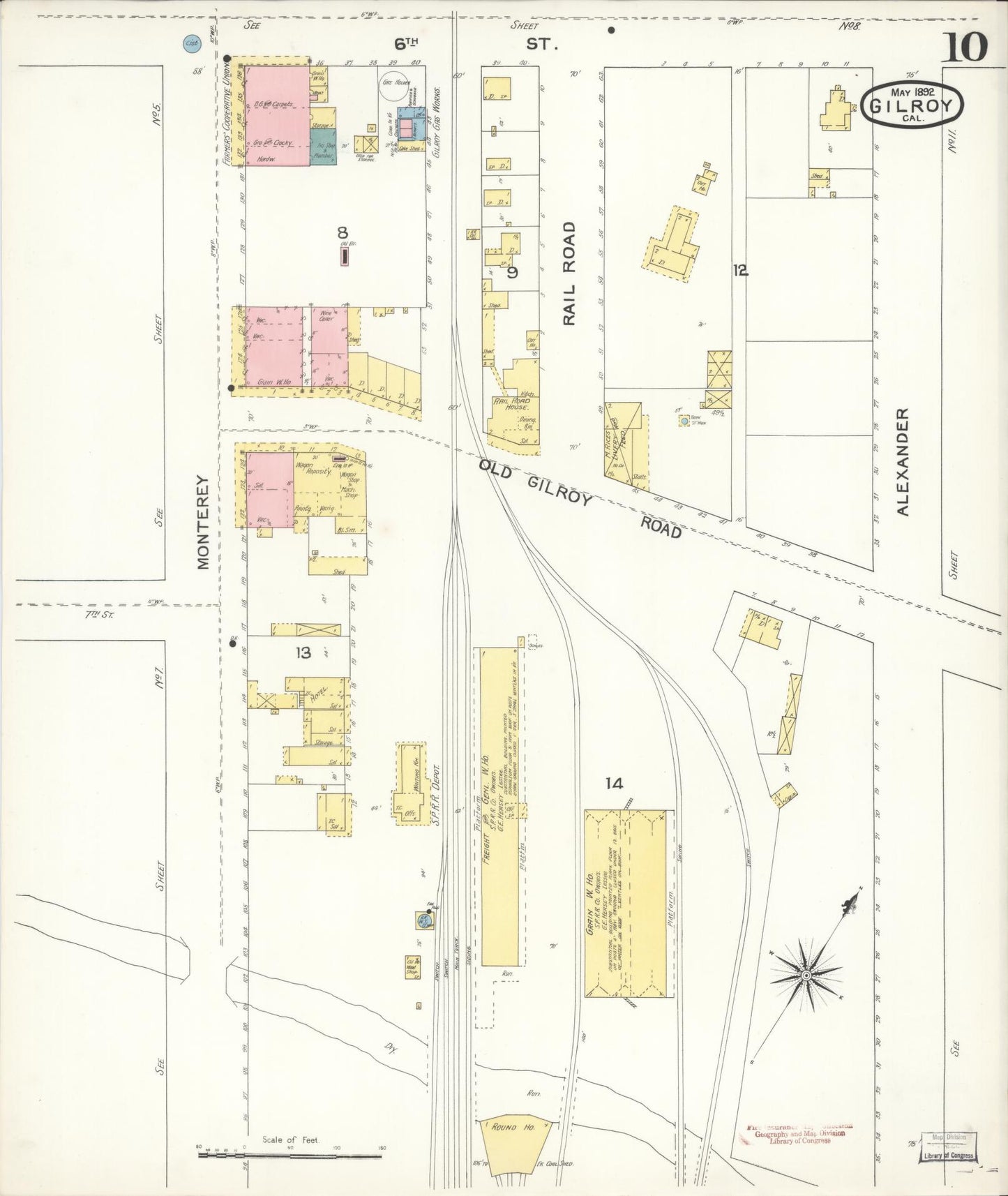 Sanborn Fire Insurance Map from Gilroy, Santa Clara County, California (1892), Sheet #0010 - Historic Sanborn Fire Insurance Map Print, vintage old map wall art, antique decor, genealogy gift, California California map