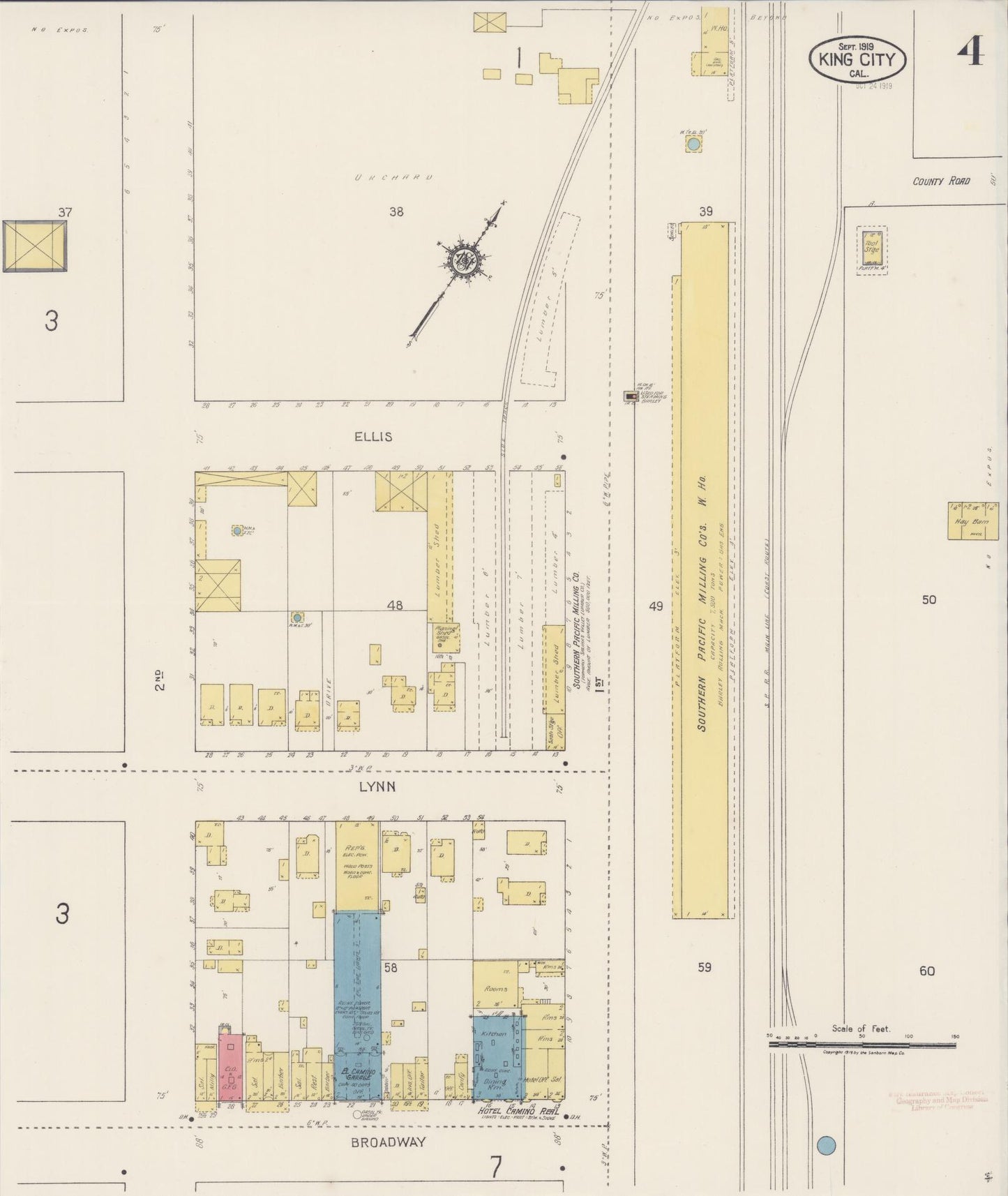 Sanborn Fire Insurance Map from King City, Monterey County, California (1919), Sheet #0004 - Historic Sanborn Fire Insurance Map Print, vintage old map wall art, antique decor, genealogy gift, California California map