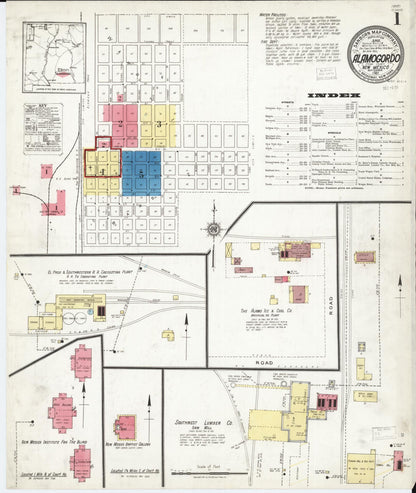 Sanborn Fire Insurance Map from Alamogordo, Otero County, New Mexico (1921), Sheet #0001 - Complete Map Set gallery image, historic Sanborn map, vintage wall art, New Mexico New Mexico