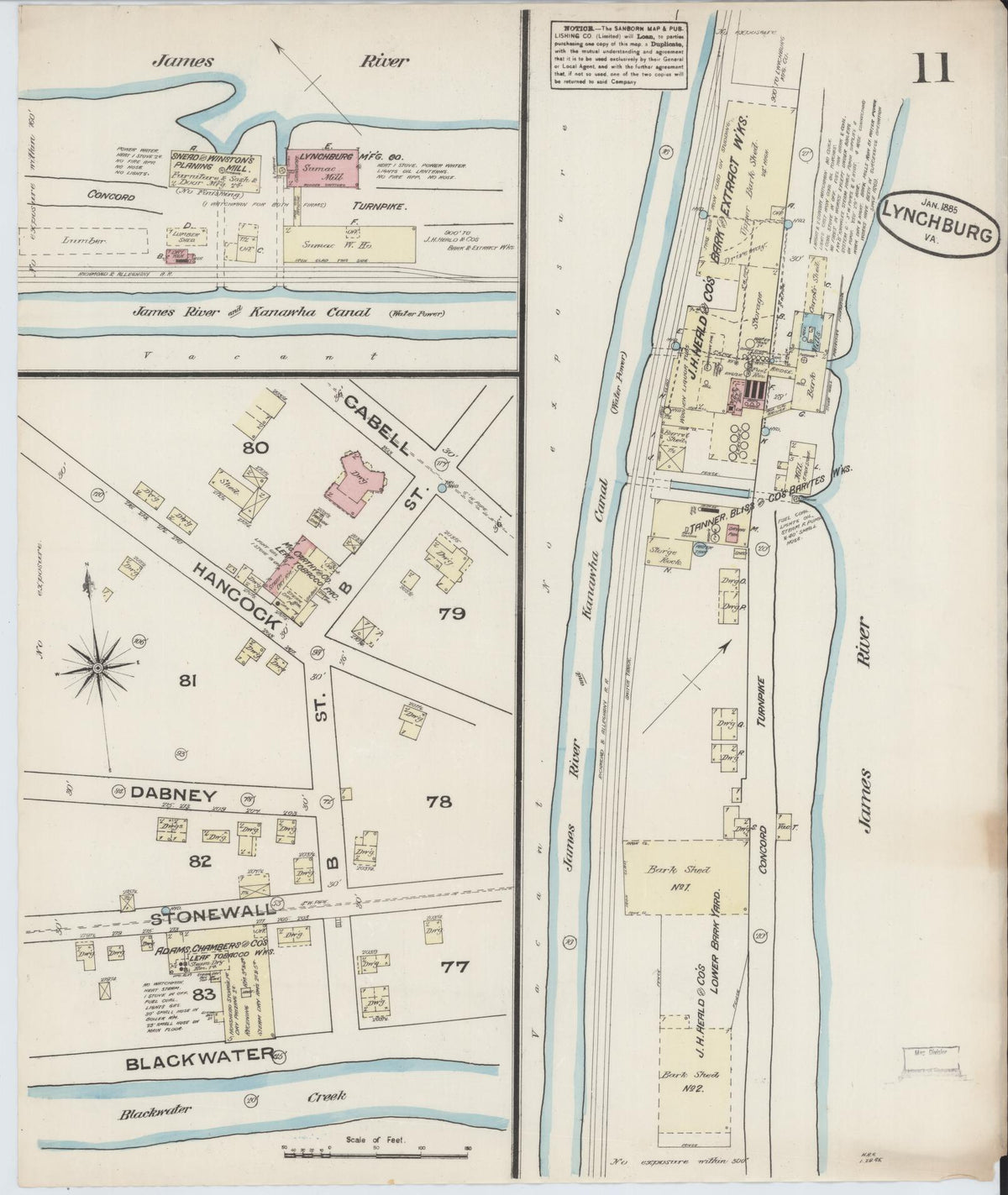 Sanborn Fire Insurance Map from Lynchburg, Independent Cities, Virginia (1885), Sheet #0011 - Complete Map Set gallery image, historic Sanborn map, vintage wall art, Virginia Virginia