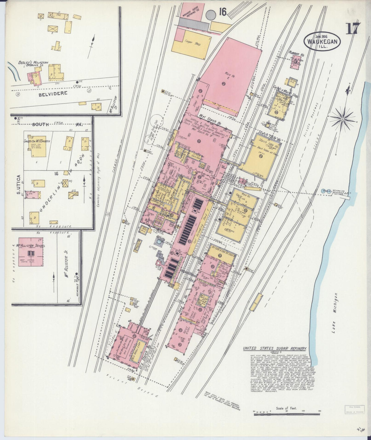 Sanborn Fire Insurance Map from Waukegan, Lake County, Illinois (1906), Sheet #0017 - Historic Sanborn Fire Insurance Map Print, vintage old map wall art, antique decor, genealogy gift, Illinois Illinois map