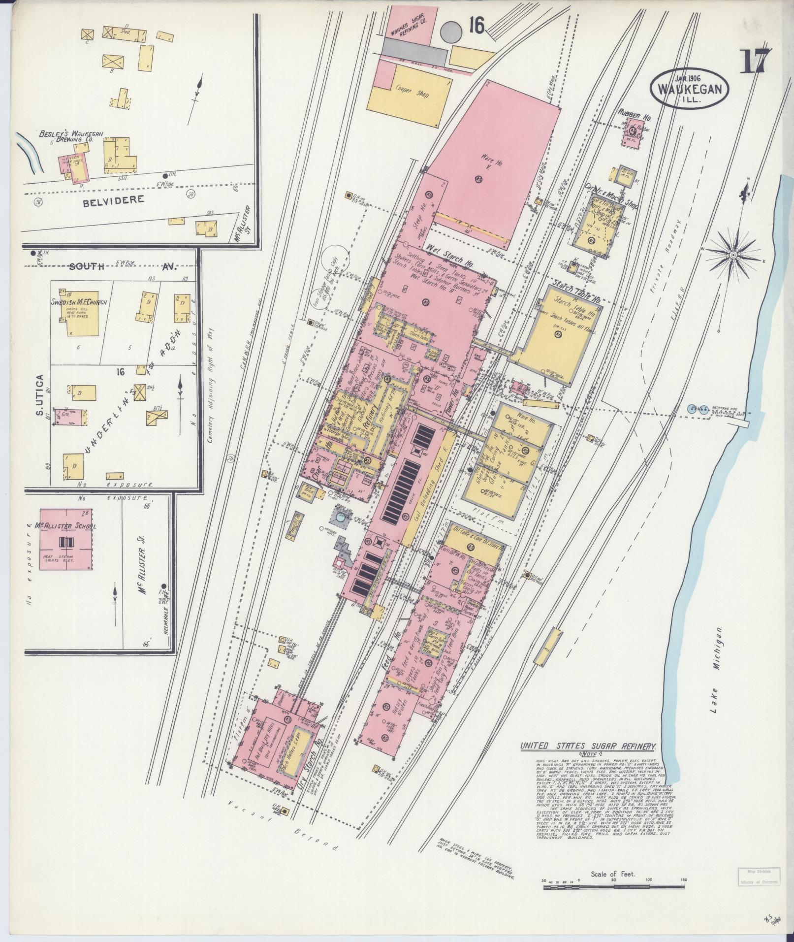 Sanborn Fire Insurance Map from Waukegan, Lake County, Illinois (1906), Sheet #0017 - Historic Sanborn Fire Insurance Map Print, vintage old map wall art, antique decor, genealogy gift, Illinois Illinois map