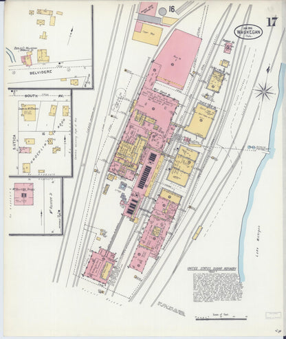 Sanborn Fire Insurance Map from Waukegan, Lake County, Illinois (1906), Sheet #0017 - Historic Sanborn Fire Insurance Map Print, vintage old map wall art, antique decor, genealogy gift, Illinois Illinois map
