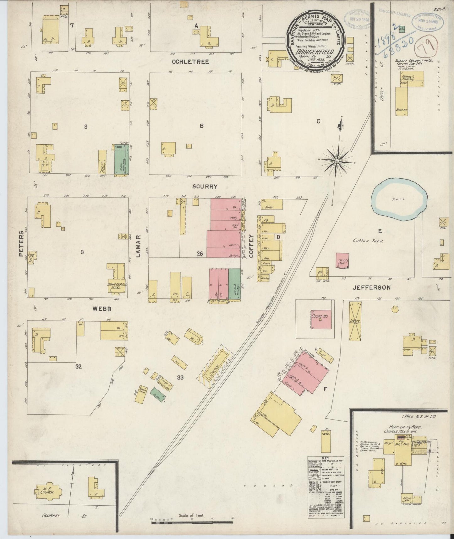 Sanborn Fire Insurance Map from Daingerfield, Morris County, Texas. (1898) – Historic Sanborn Fire Insurance Map Print