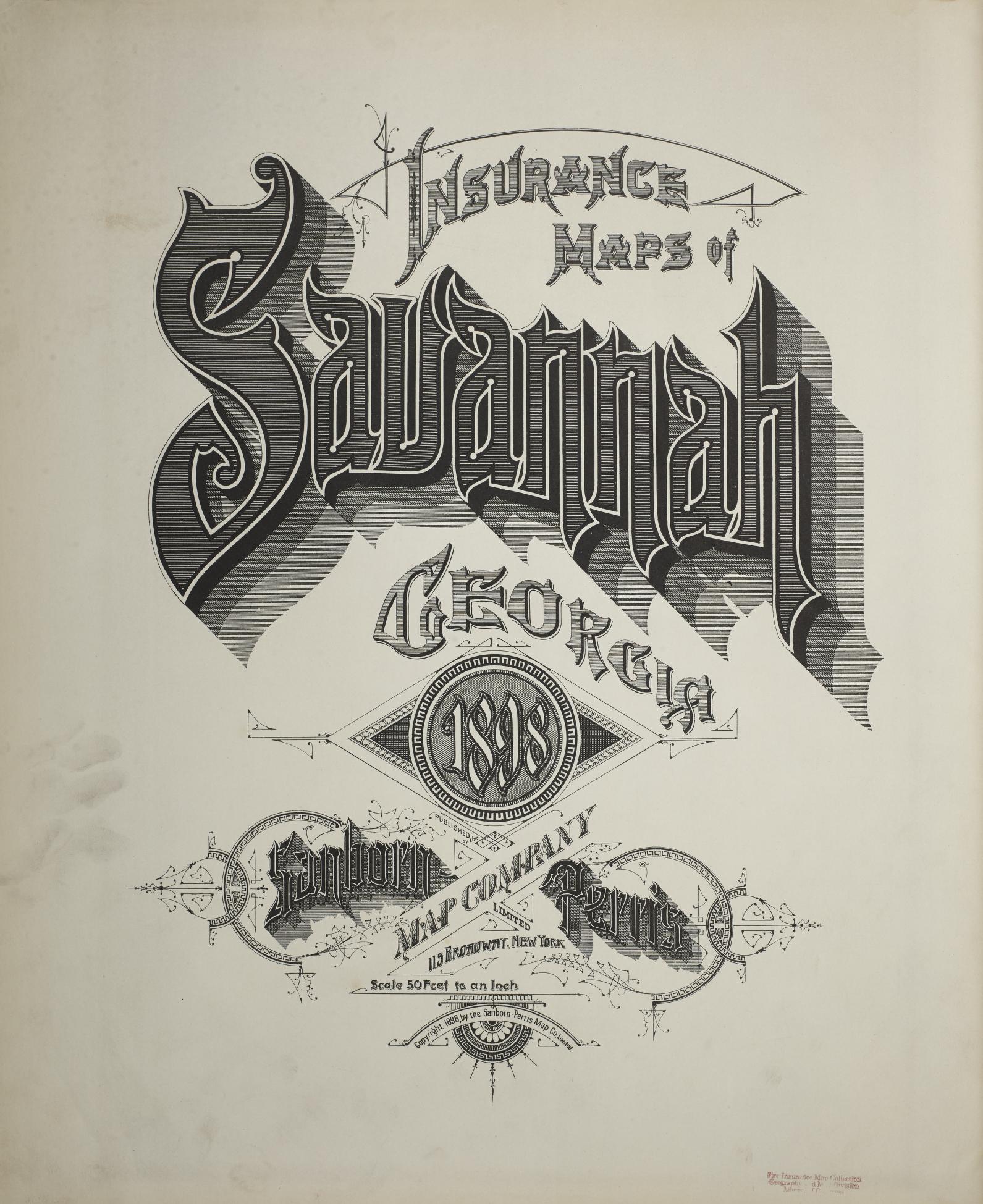 Sanborn Fire Insurance Map from Savannah, Chatham County, Georgia (1898), Sheet #0001 - Historic Sanborn Fire Insurance Map Print, vintage old map wall art, antique decor, genealogy gift, Georgia Georgia map